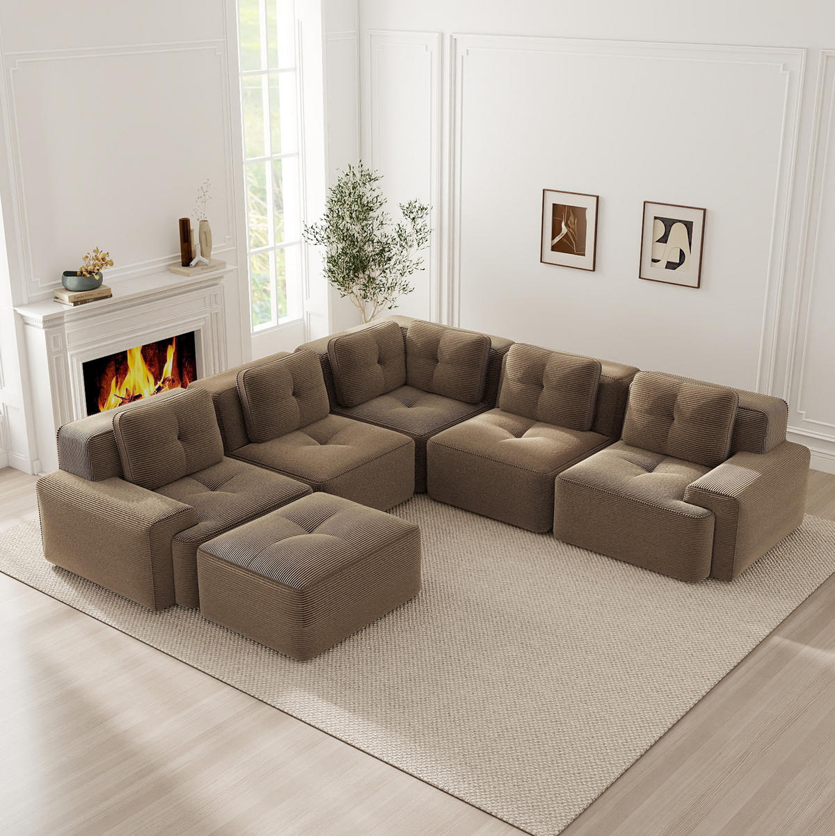 ECKSOFA 295/295/69 cm braun aus Cord mit rutschfestem Stand - Braun, Textil (295/295cm) - OKWISH