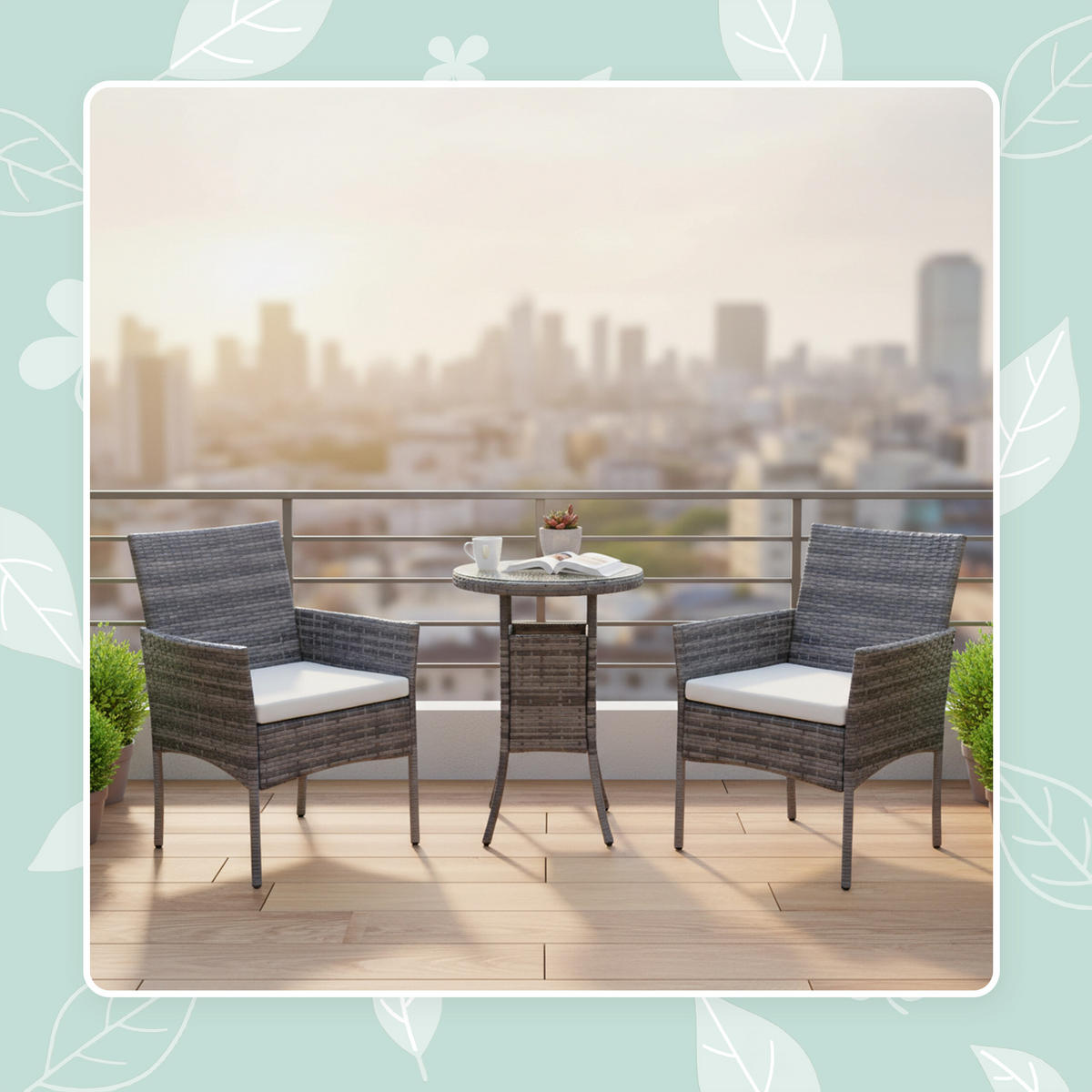 3-TLG.GARTENMÖBEL-SET - Grau, Glas/Kunststoff - Relaxdays