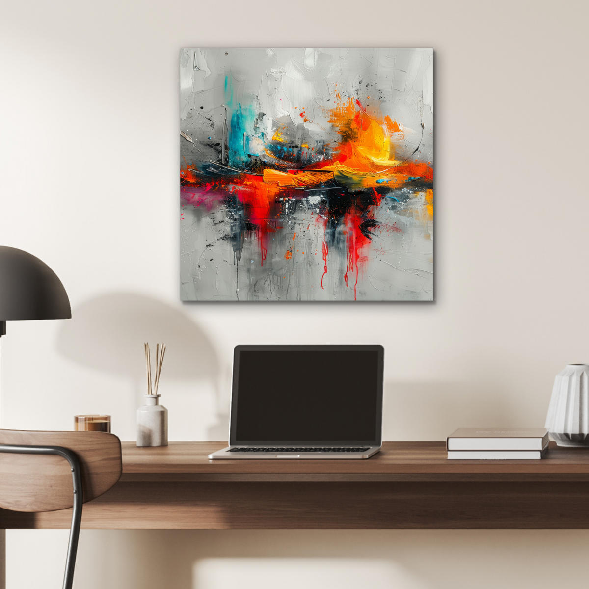 METALLBILD Moderne Kunst - Orange - Grau - Abstrakt 50x50 cm - Hellgrau, Metall (50/50cm) - MuchoWow
