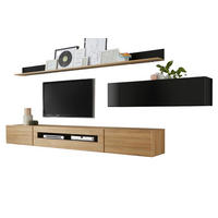 WOHNWAND schwarz Hochglanz, Grandson Eiche, Anbauwand 340 cm - Schwarz Hochglanz/Eichefarben, Holzwerkstoff (340/200/48cm) - Furn.Design
