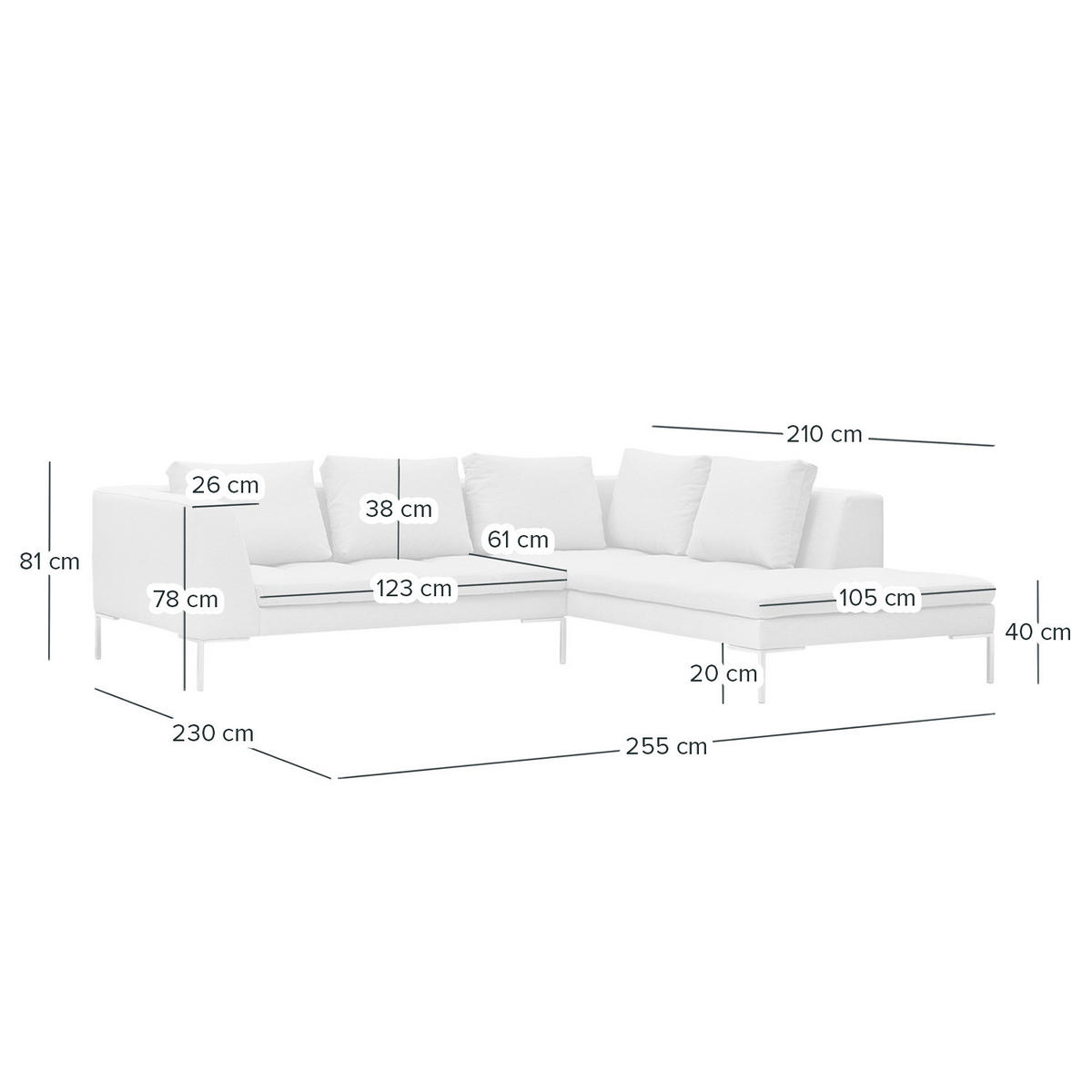 ECKSOFA mit Ottomane - Chromfarben/Hellgrau, Textil/Metall (255/230cm) - home24