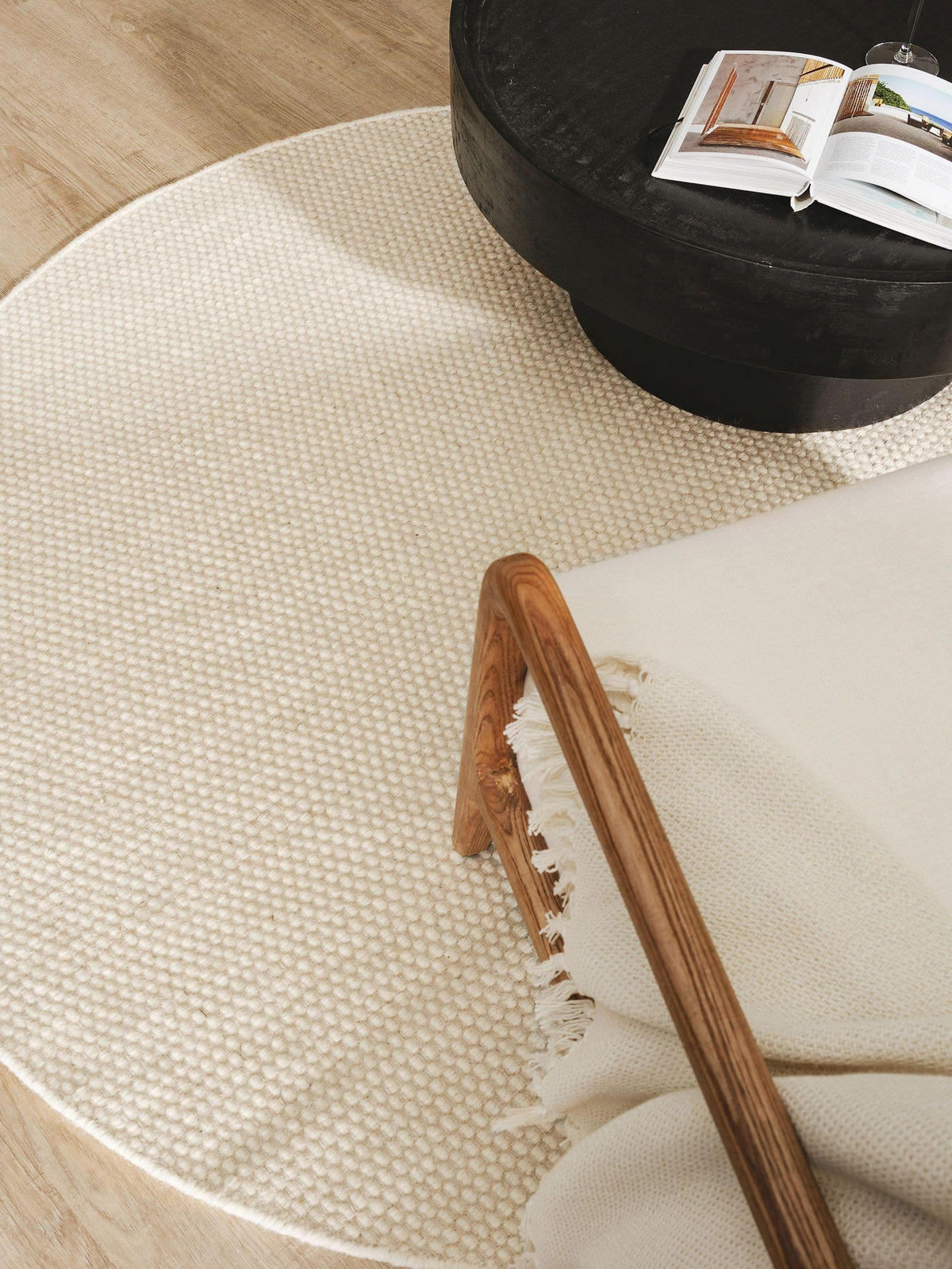 WOLLTEPPICH Rocco Weiß ø 150 cm rund - Weiß, Textil (150/150cm) - benuta Pure