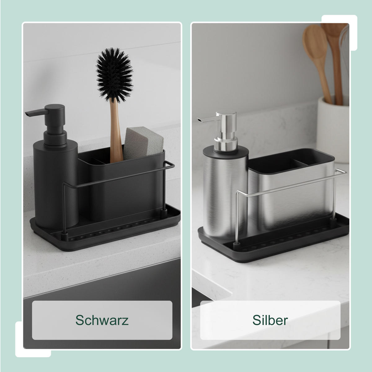 SPÜLBECKEN-ORGANIZER Set - Schwarz, Kunststoff/Metall (21/19/12cm) - Relaxdays