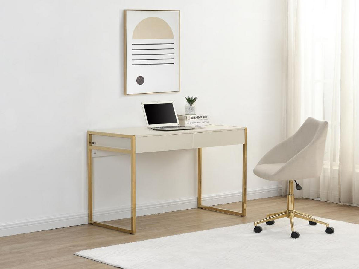 SCHREIBTISCH mit 2 Schubladen - MDF & Metall - Beige & Goldfarben - MASON - Beige, Holz (120/60/75cm) - Pascal Morabito