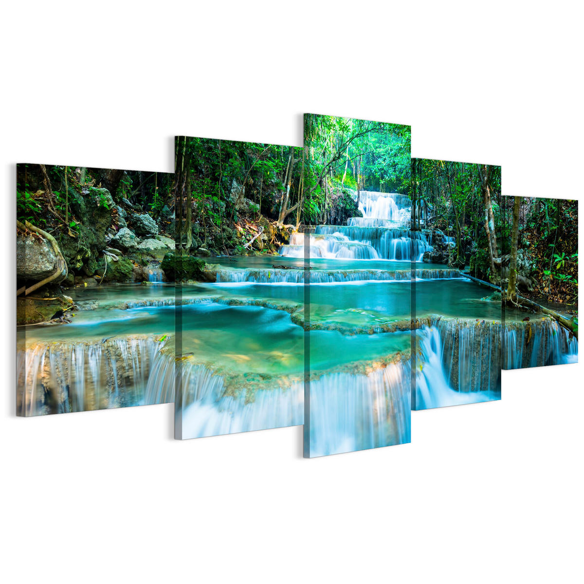 LEINWANDBILD Bergwasserfall 5-tlg. 200x100 cm - Multicolor, Holz (200/100cm) - LUMASOUL