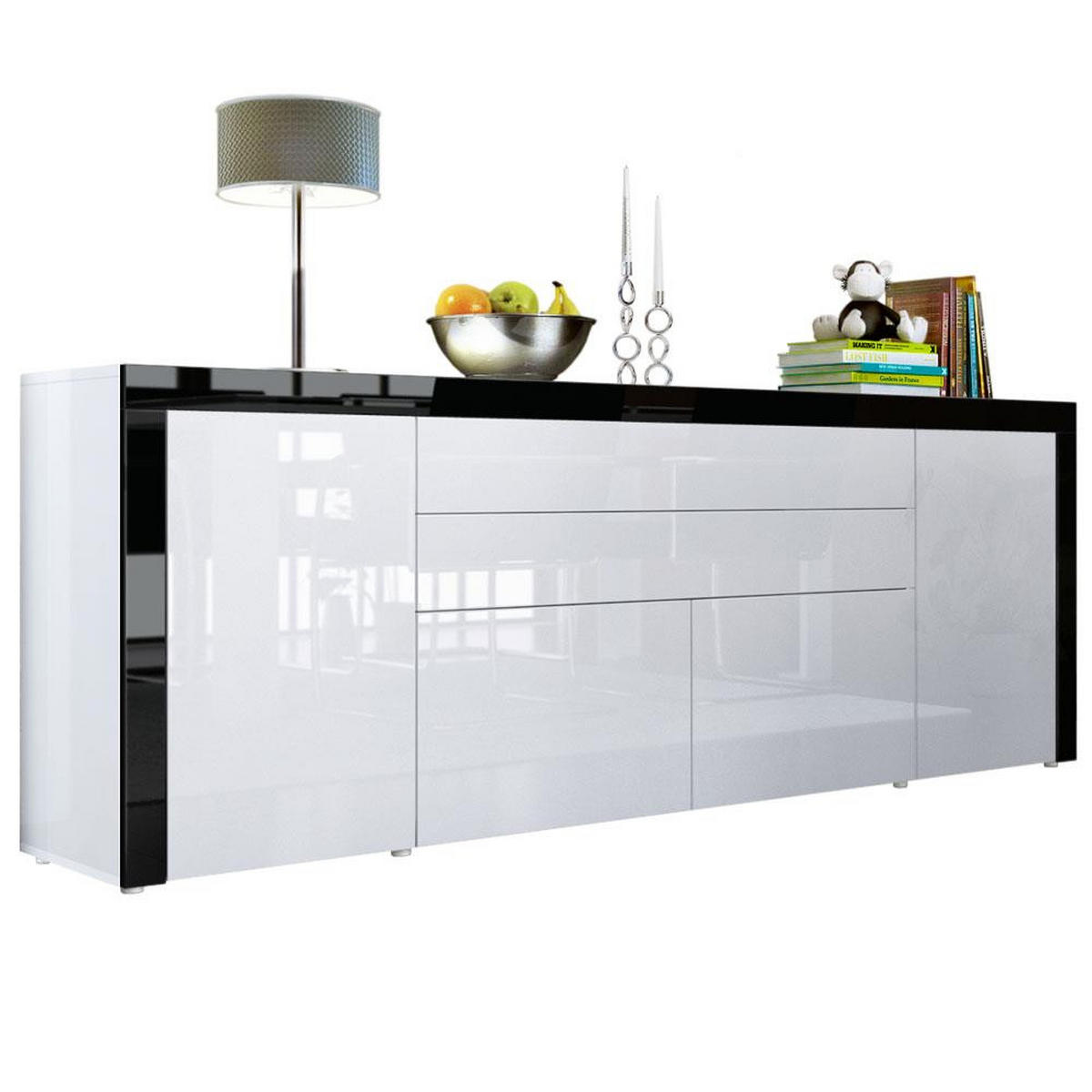 SIDEBOARD La Paz Weiß Hochglanz / Schwarz Hochglanz - Weiß Hochglanz, Holzwerkstoff (200/72/35cm) - Vladon