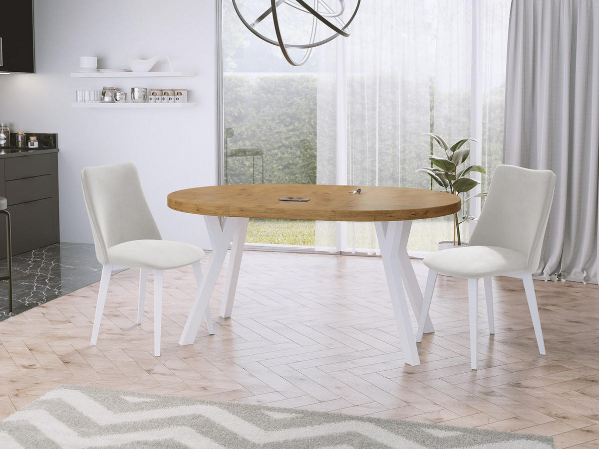 ESSTISCH Twixy runder ausziehbarer, Lancelot Eiche 100-150/100/76 cm - Eichefarben/Weiß, Holz/Holzwerkstoff (100/100/76cm) - WFL GROUP
