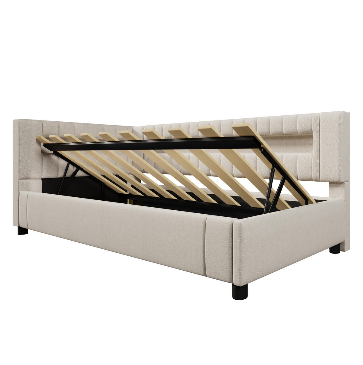 POLSTERBETT 90/200 cm in Beige mit LED-Beleuchtung, Stauraum und USB- und Type-C-Anschlüssen - Beige, Textil (90/200cm) - Flora Grace