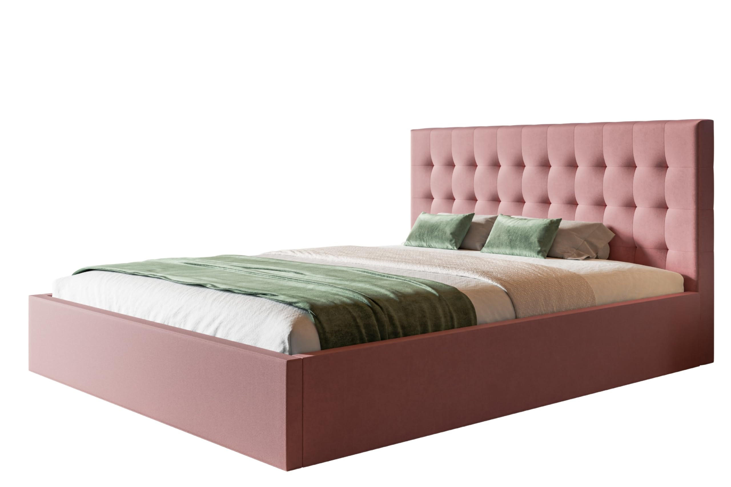 BETT 90x200 - Polsterbett mit Bettkasten und Metallrahmen - Modern Betten - Weicher Jasminstoff - Kollektion Rio, Rosa - Pink, Holz/Textil (90/200cm) - Alpi-Möbel