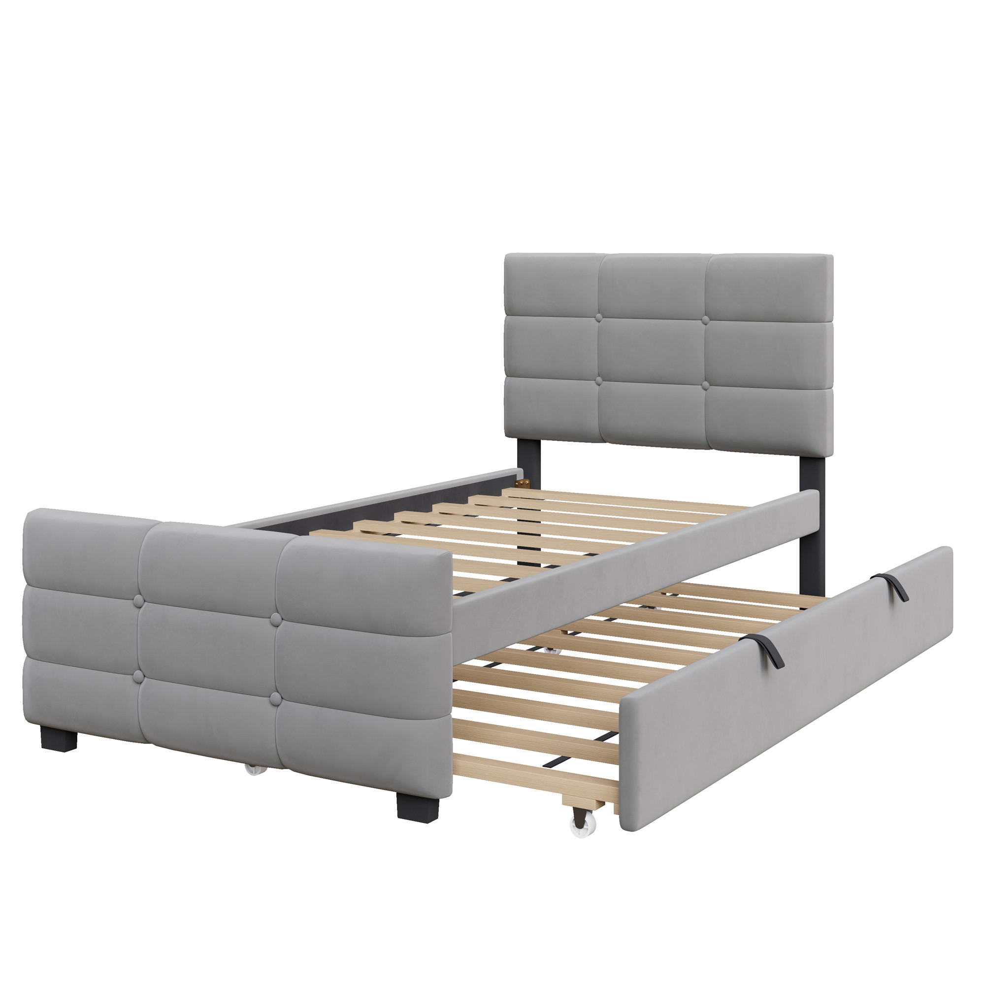 POLSTERBETT 90/190 cm DE-02142, in Grau, mit Ausziehbett - Grau, Metall (90/190cm) - ComfortXL