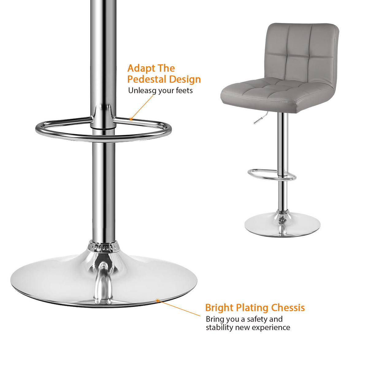 BARHOCKER Grau hoch ohne Armlehnen 2er Set - Grau, Metall (45/46/55cm) - Rattrix