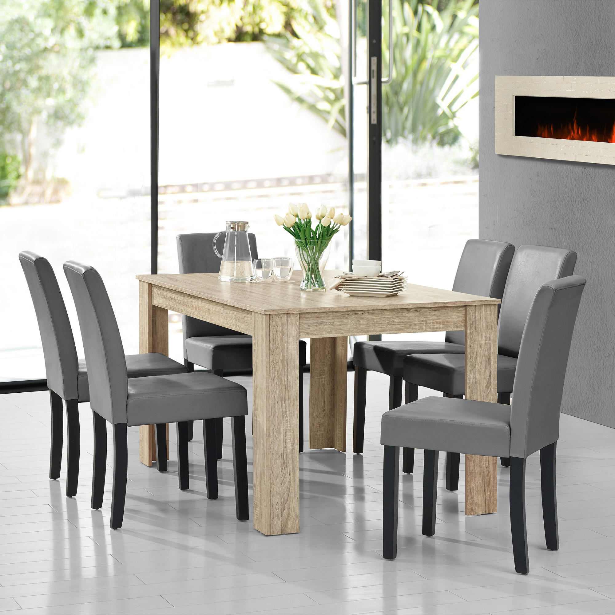 TISCHGRUPPE Forssa - Hellgrau/Naturfarben, Holz/Holzwerkstoff (140/77/90cm) - [en.casa]