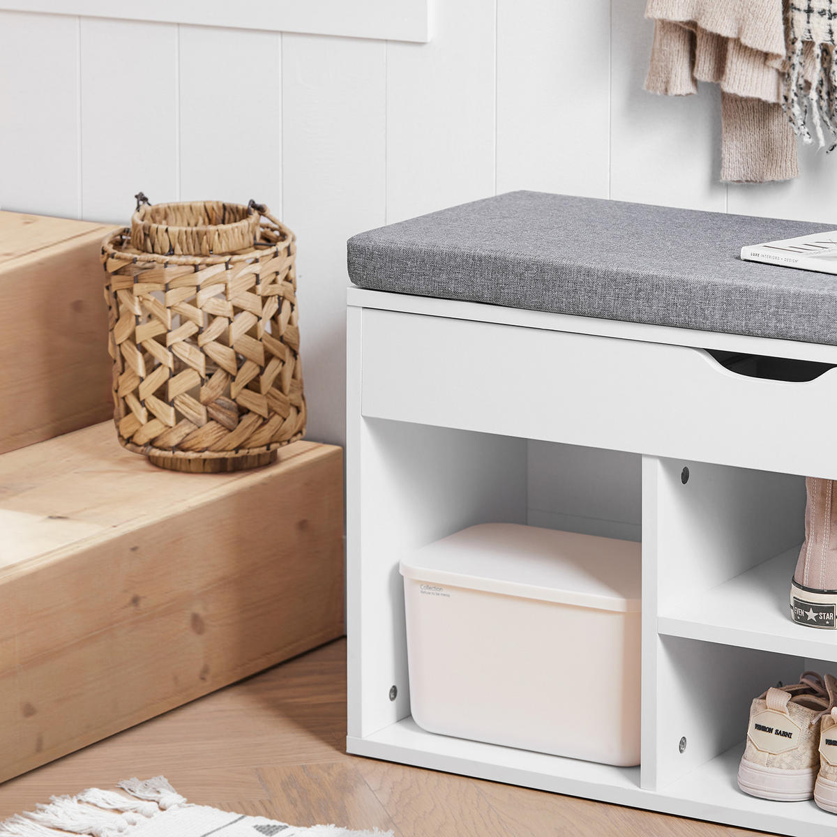 SCHUHBANK Grau - Hellgrau, Holzwerkstoff (80/46/30cm) - SoBuy