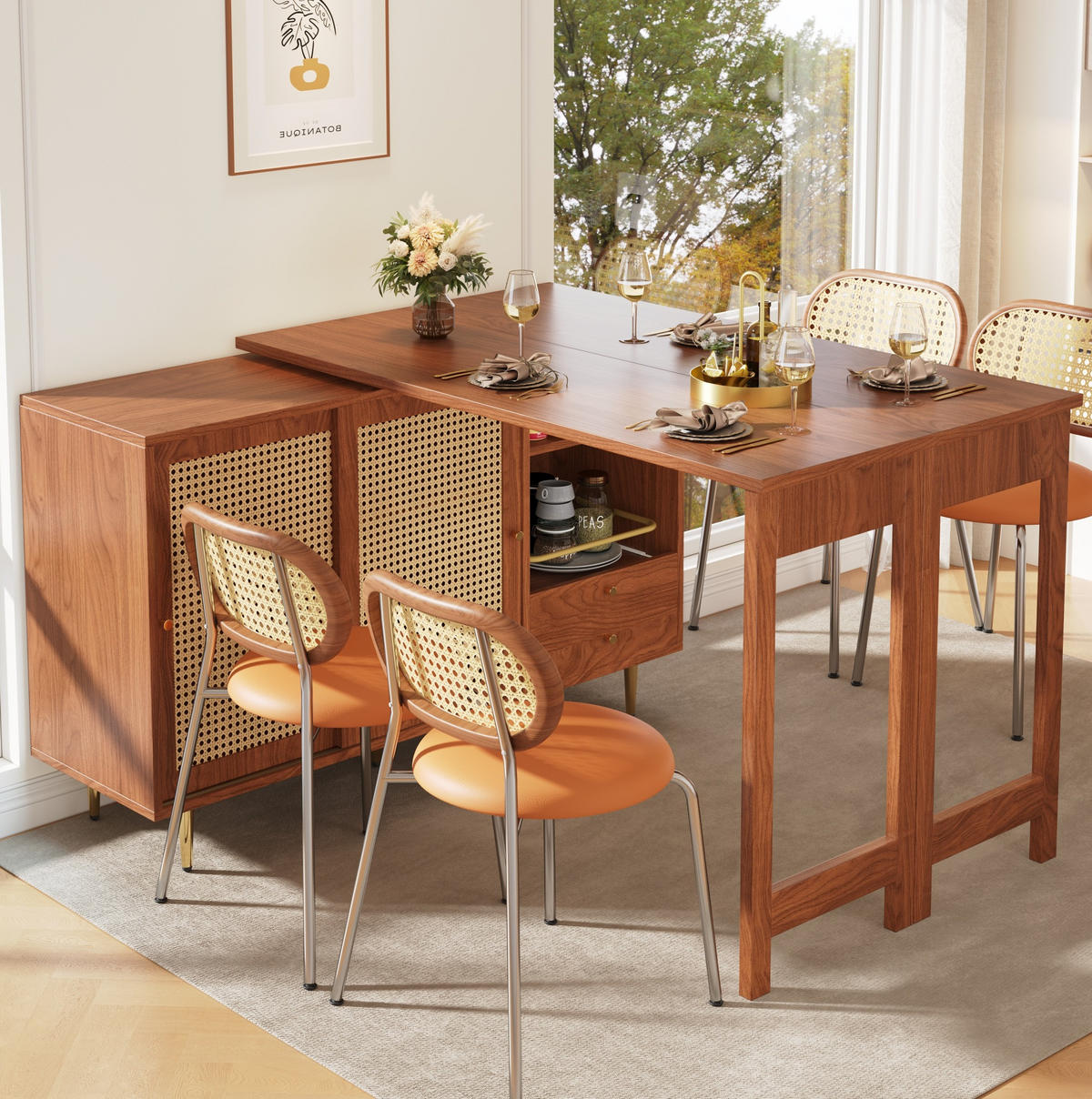 BARTISCH 107/40/71,4 cm Braun drehbar aus MDF mit ausziehbarer Tischplatte und Stauraum - Braun, Holzwerkstoff (187/40/76cm) - OKWISH