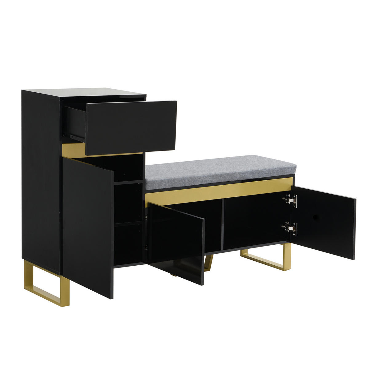 SCHUHSCHRANK mit Sitzkissen 120 x 35 x 85 cm MDF Schwarz - Schwarz, Holzwerkstoff (35/85/120cm) - Beauniv