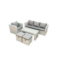 GARTENSET mit 3-SITZER SOFA,COUCHTISCH Polyrattan Hellgrau-Mix 6-Sitzer - Hellgrau/Grau, Glas/Kunststoff - Fimous