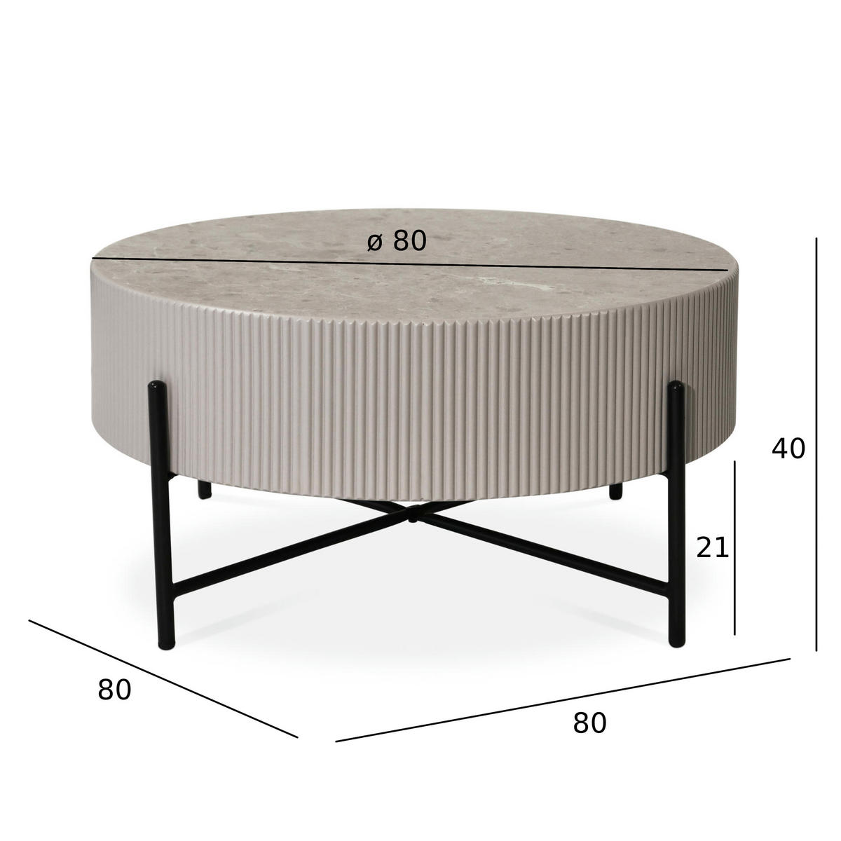 COUCHTISCH rund Grau 80/80/40 cm - Taupe/Graubraun, Holzwerkstoff/Metall (80/80/40cm) - Furnhouse