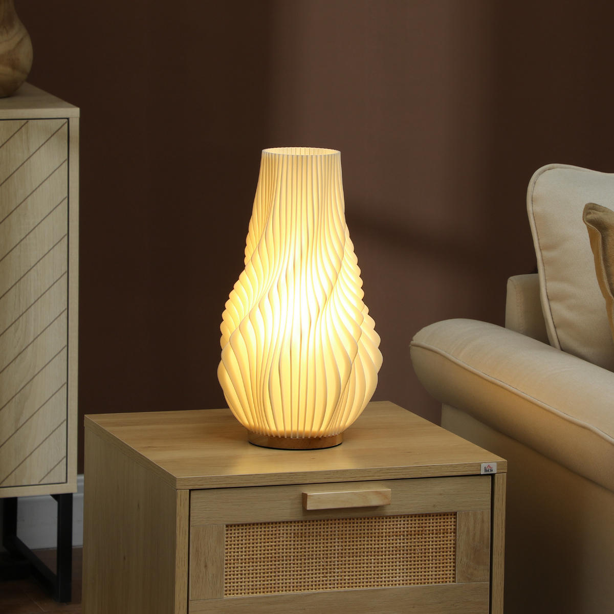 TISCHLAMPE, Smart Dimmbar LED Tischleuchte mit App/Sprachsteuerung, Weiß - Weiß, Holzwerkstoff (20/20/34.5cm) - HOMCOM