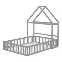 KINDERBETT aus Massivholz 140x200 cm in Grau mit Lattenrost & Kleiderstange - Grau, Holz (140/200cm) - Modfu