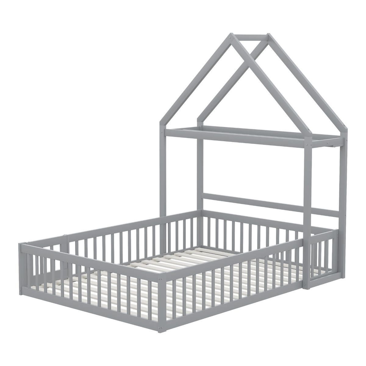 HAUSBETT 140/200 cm grau mit Stauraum und Vollschutzgitter - Grau, Holz (140/200cm) - OKWISH