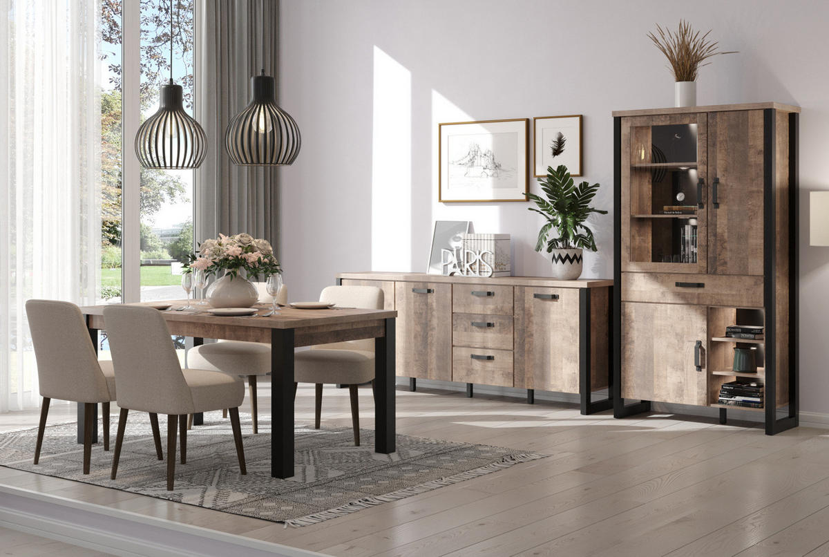 SIDEBOARD Eiche Tabak, schwarz 214 x 86 cm, Kommode mit viel Stauraum - Eichefarben/Schwarz, Holzwerkstoff/Kunststoff (214/86/45cm) - Top.Furn