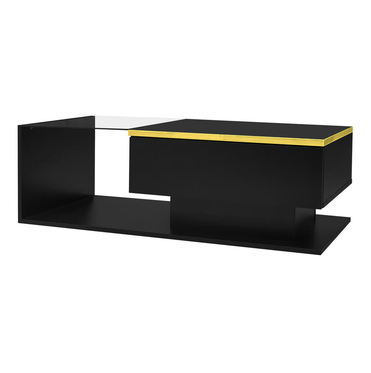KONFERENČNÍ stolek 100/50/32,5 cm černý z dřevotřísky s tvrzeným sklem a LED osvětlením - černá, kompozitní dřevo (100/50/32.5cm) - OKWISH