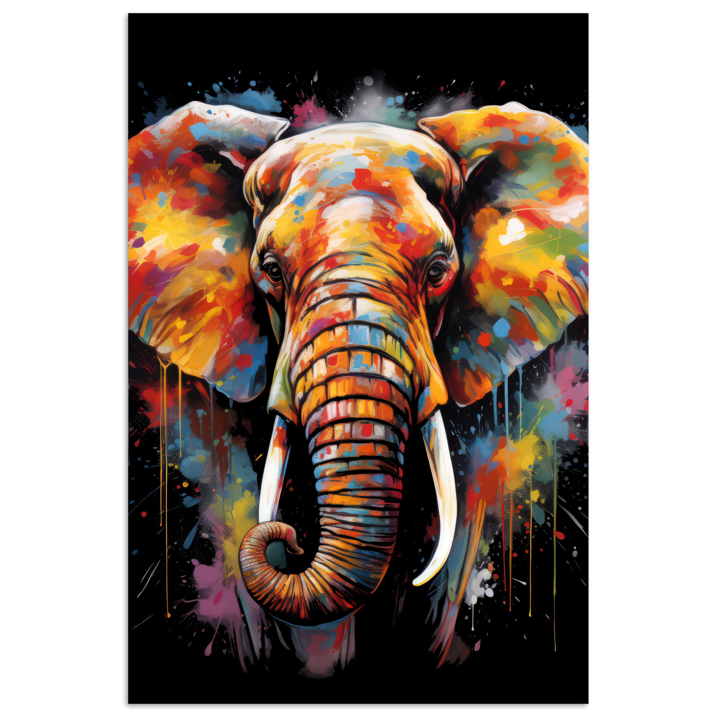 POSTER Elefant - Graffiti - Schwarz - Tiere - Farben 40x60 cm - Schwarz, Papier (40/60/0.1cm) - MuchoWow