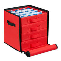 WEIHNACHTSKUGEL-AUFBEWAHRUNGSBOX - Rot, Wellpappe/Textil (31/30.5/30.5cm) - Relaxdays