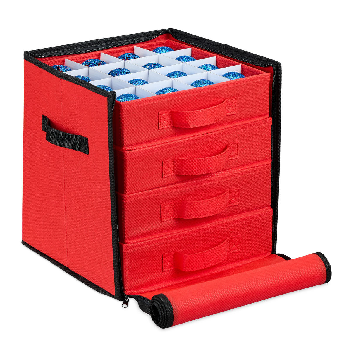 WEIHNACHTSKUGEL-AUFBEWAHRUNGSBOX - Rot, Wellpappe/Textil (31/30.5/30.5cm) - Relaxdays