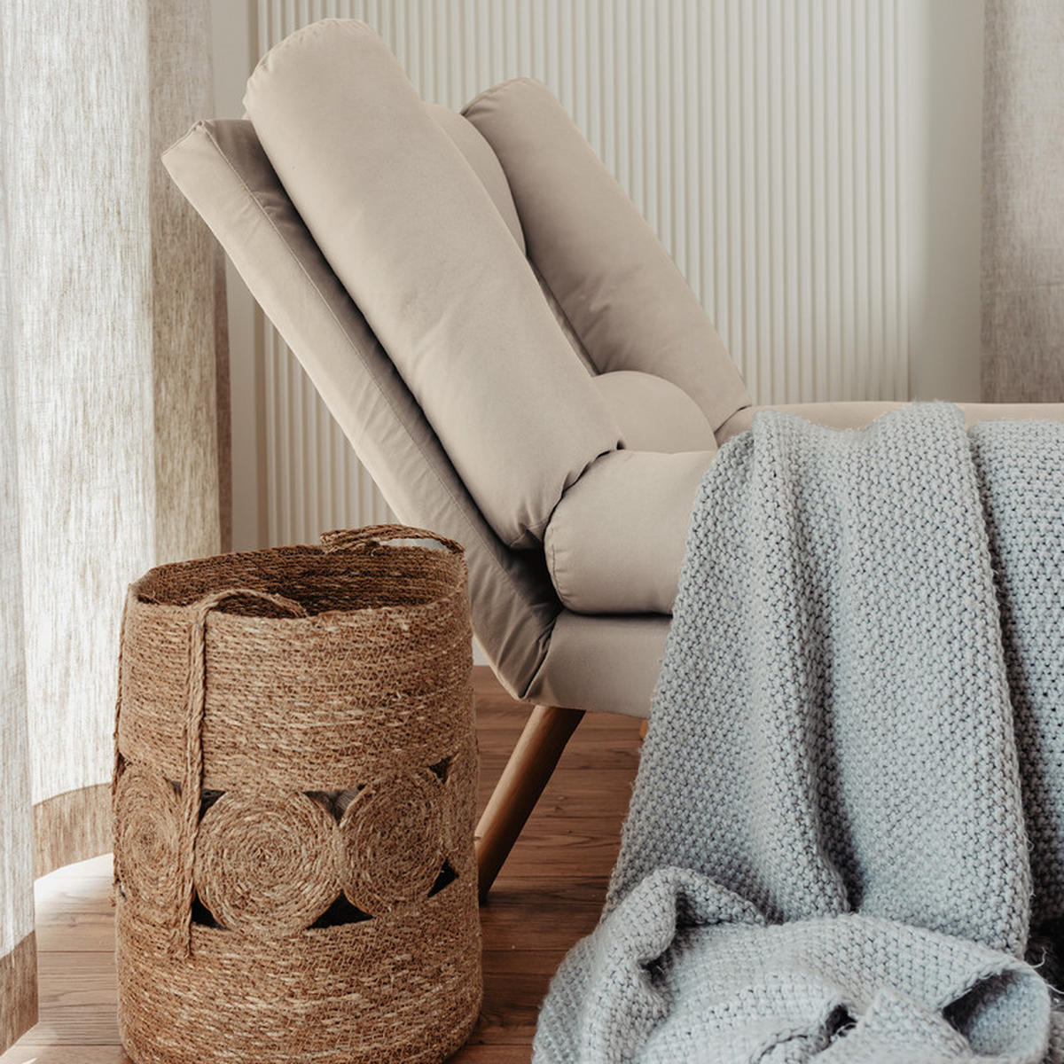 RELAXSESSEL LILA mit hocker, 75/75/100 cm, Beige - Beige, Holz/Textil (75/100/75cm) - Idohome