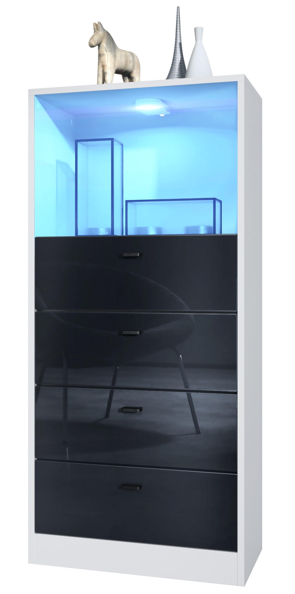 Vladon Kommode Schwarz Hochglanz 56x125x36 cm