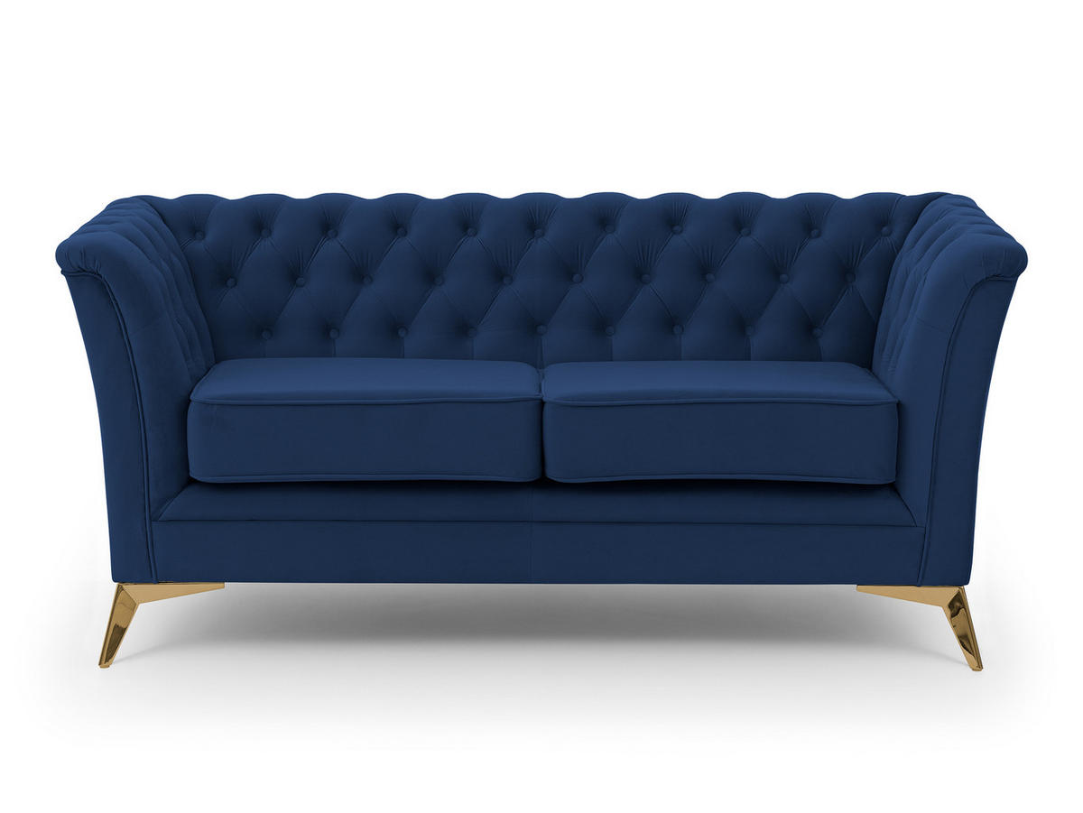 CHESTERFIELD-SOFA 2-sitzer Whitby Marineblau Samt mit goldenen Füßen - Goldfarben/Dunkelblau, Holz/Textil (175/78/82cm) - S-Style Möbel