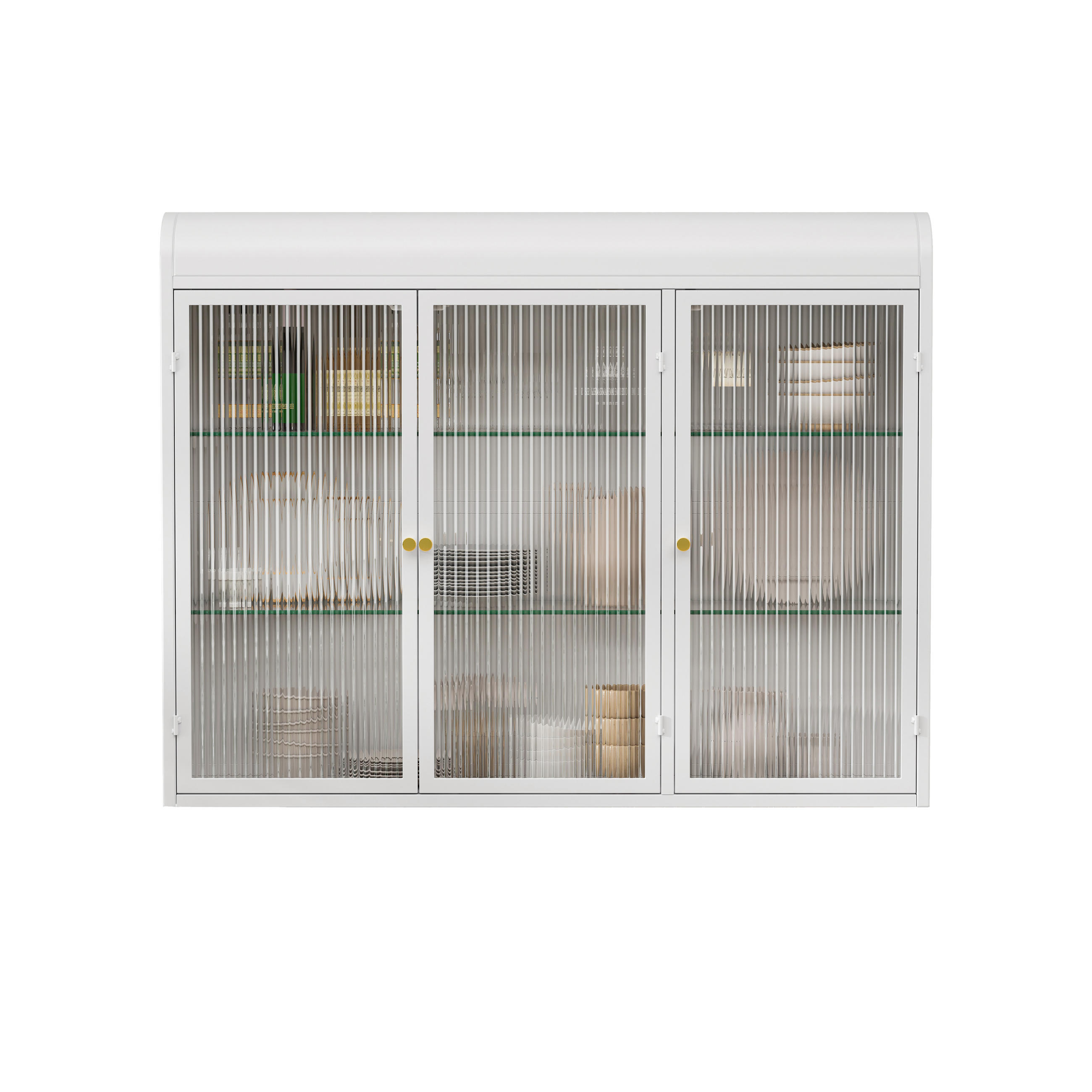 KÜCHENOBERSCHRANK 90x70 cm Weiß aus Glas & Metall Mit 3 Türen & 28kg Tragkraft - Weiß, Glas (90/70/19.5cm) - Modfu