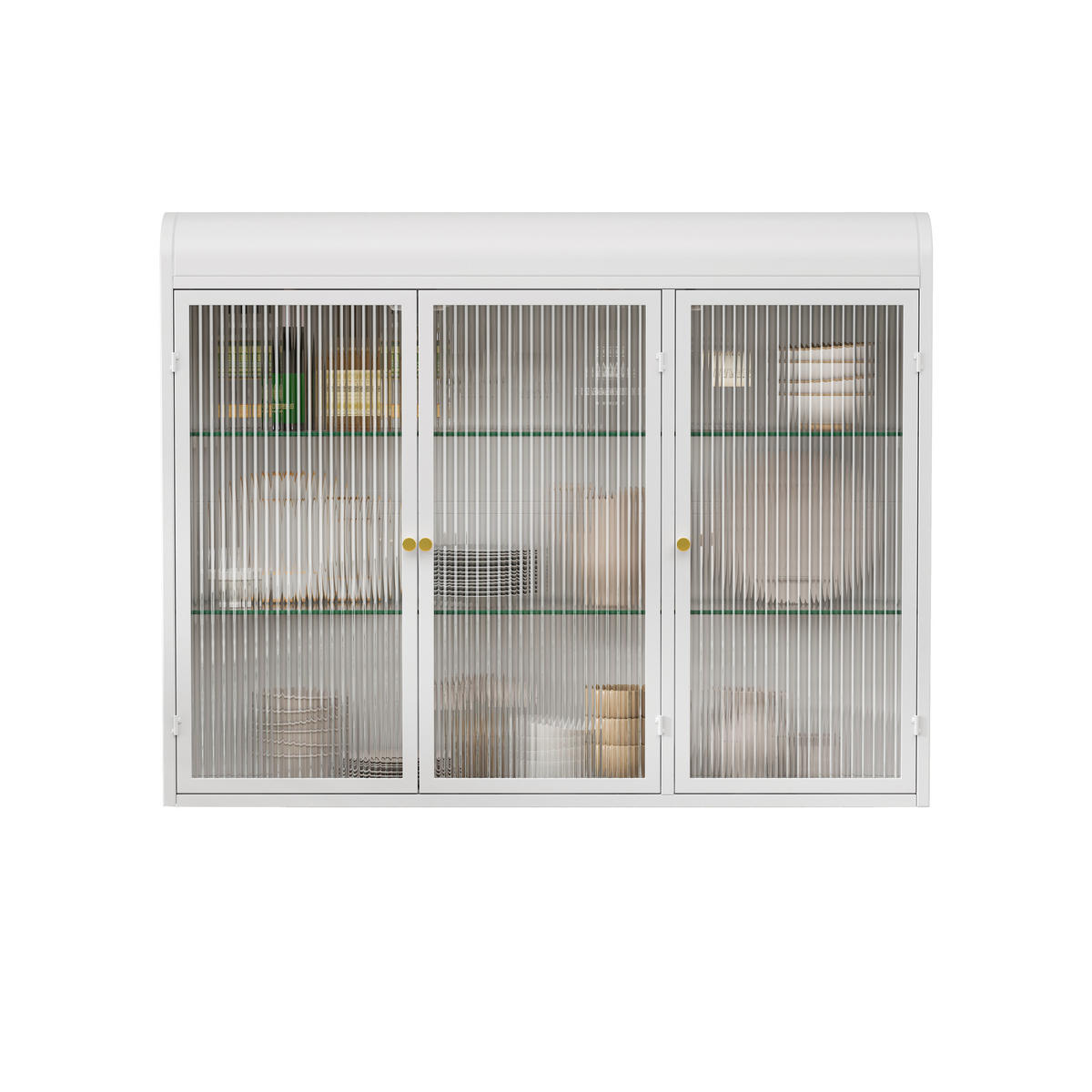 KÜCHENOBERSCHRANK 90x70 cm Weiß aus Glas & Metall Mit 3 Türen & 28kg Tragkraft - Weiß, Glas (90/70/19.5cm) - Modfu