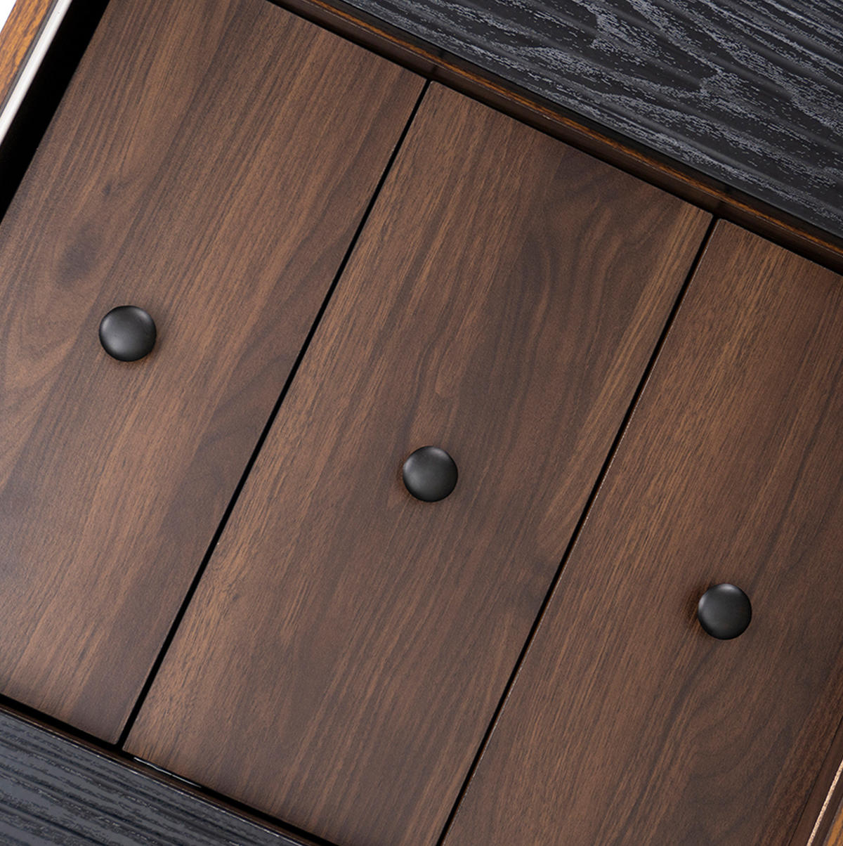 SIDEBOARD 117,5/40/80 cm in Schwarz/Holzfarben mit 3 Schubladen und Schiebetüren - Schwarz, Holzwerkstoff (117/80/40cm) - Flora Grace
