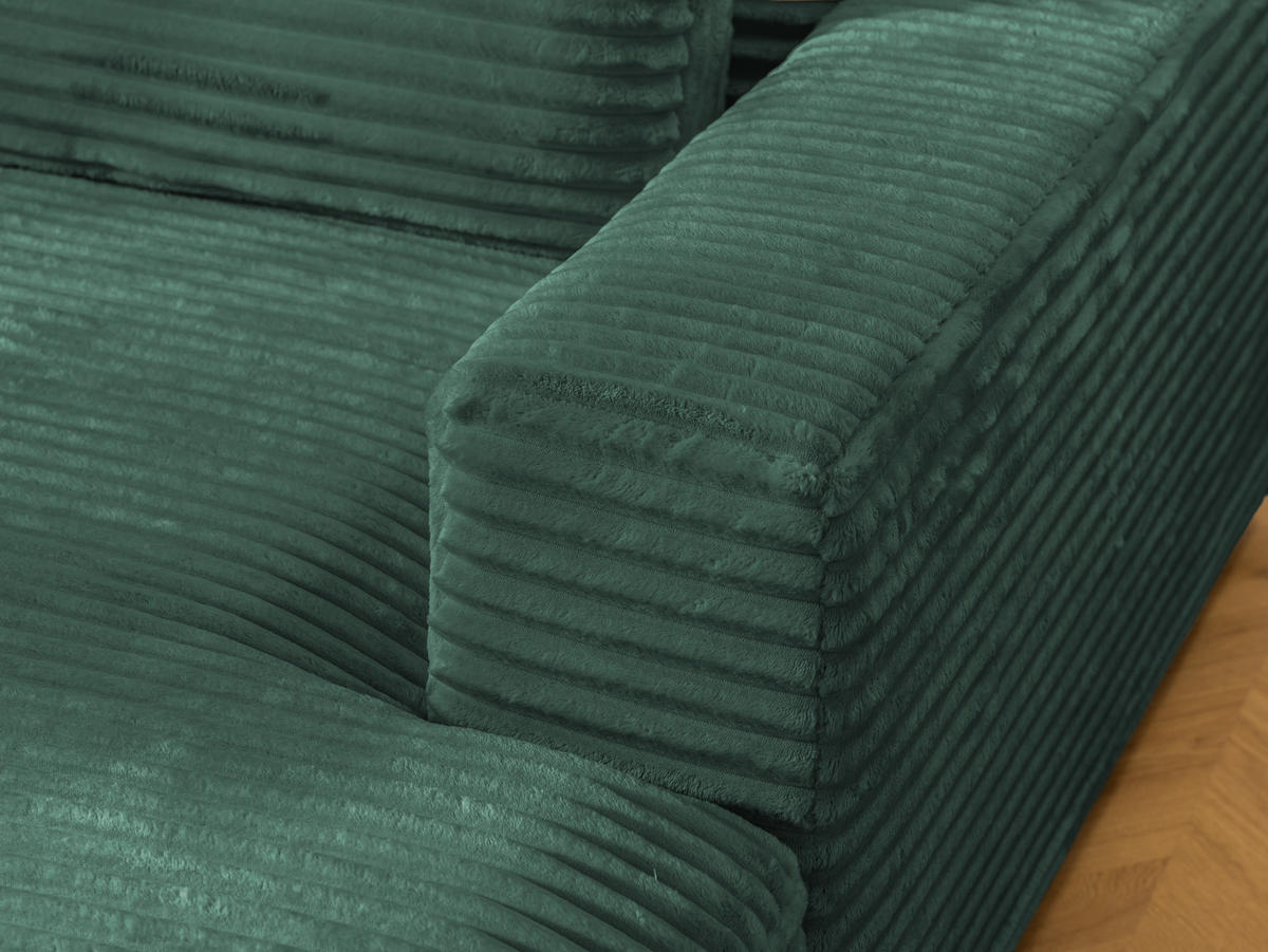 ECKSOFA Wolke mit tiefer Sitzfläche, Schlaffunktion und praktischem Bettkasten aus weichem Grün Cordstoff - Schwarz/Grün, Holz/Kunststoff (225/162cm) - S-Style