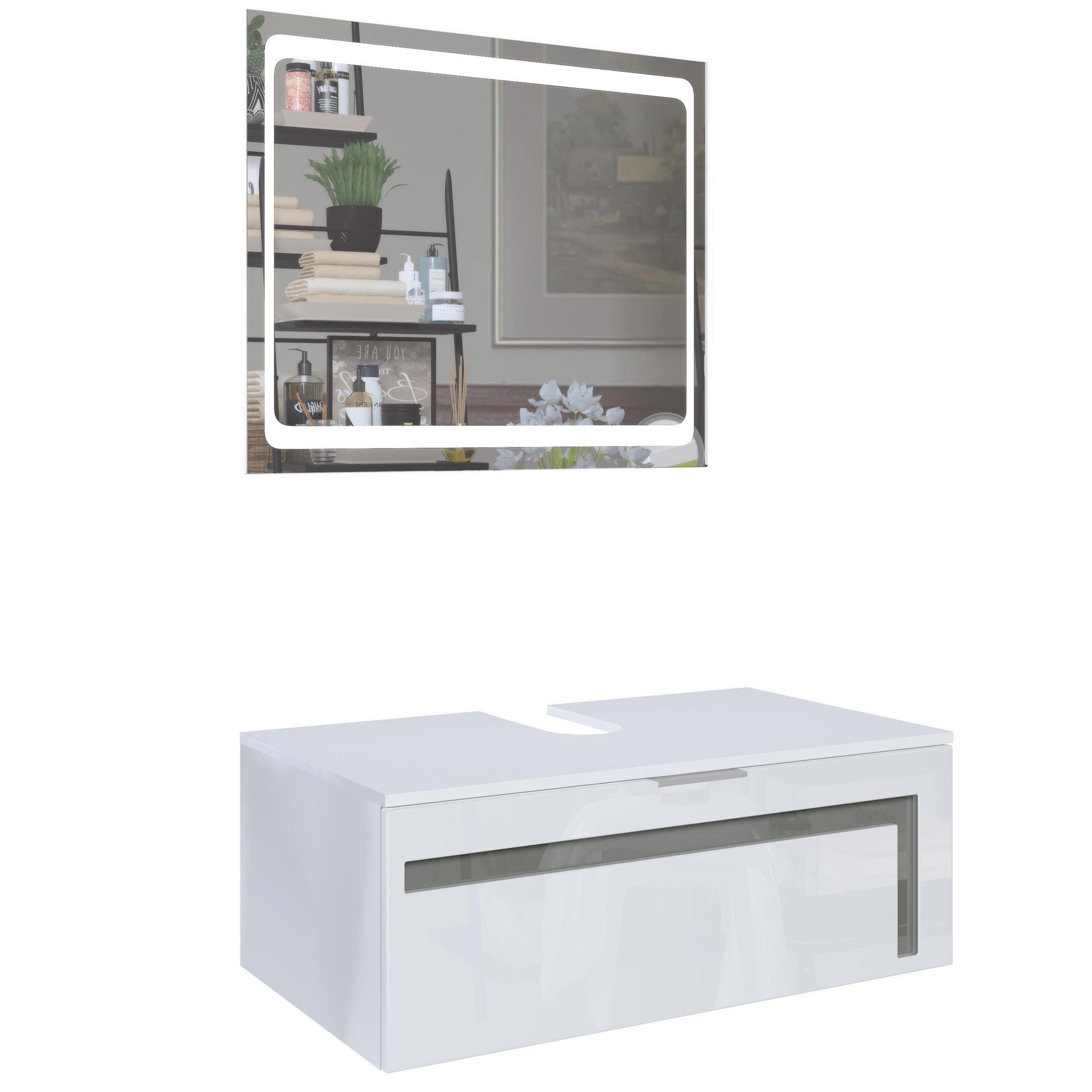 Vladon Waschbeckenunterschrank Grau 96x36x51 cm