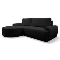 ECKSOFA Dream in L-Form mit Schlaffunktion und Bettkasten, Farbe: Schwarz, Bouclé-Stoff, Ottomane Links - Schwarz, Textil (136/260cm) - VENASI MÖBEL