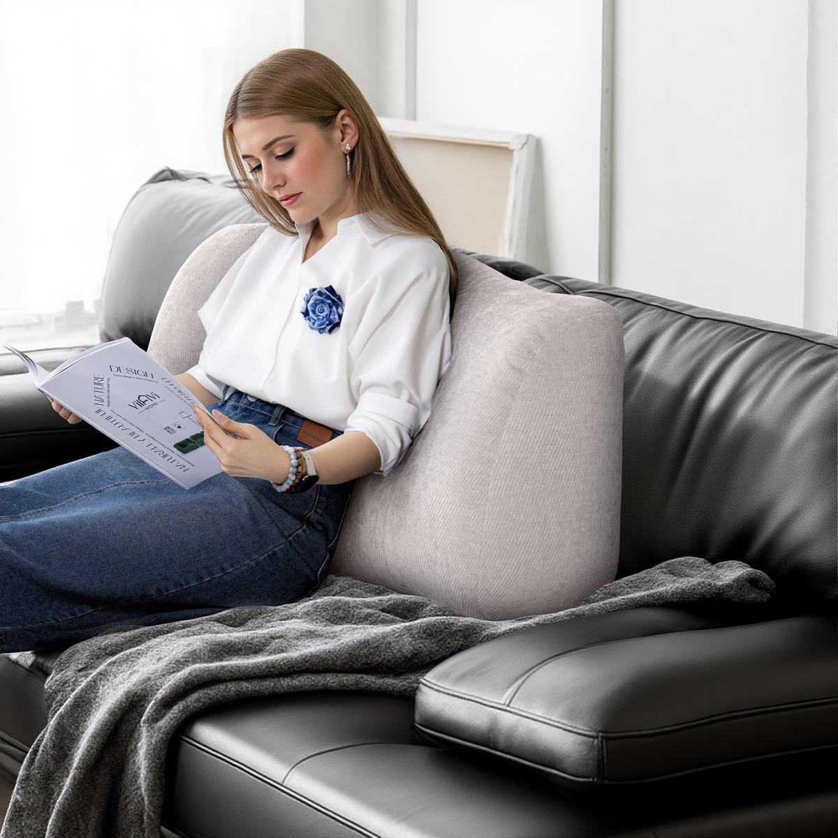 RÜCKENSTÜTZKISSEN für Sofa Bett Chenille 90cm Beige - Beige, Textil (90/22cm) - Vercart