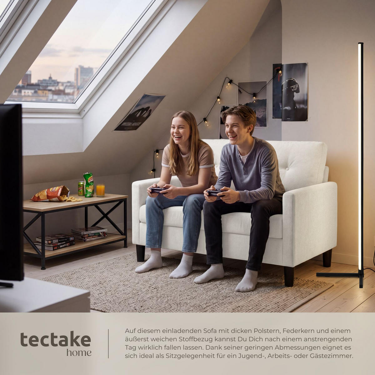 SOFA Viborg, 121,5 x 77 x 91 cm, creme - Creme/Braun, Kunststoff/Textil (121.5/91/77cm) - tectake
