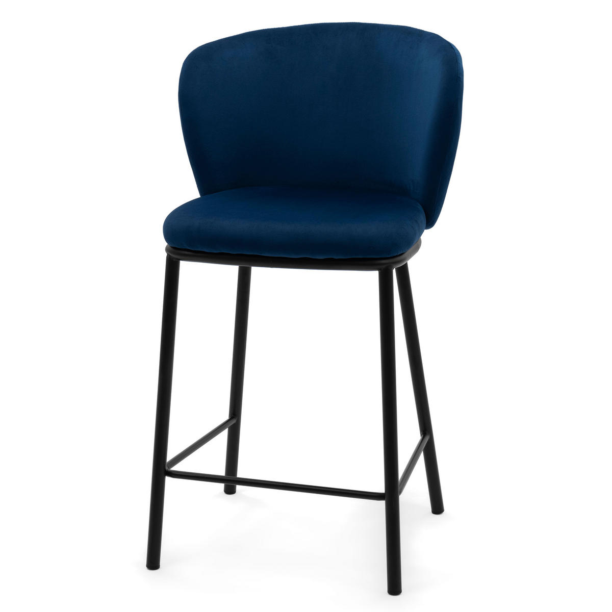 BARHOCKER BARI gepolsterter mit Steppung - dunkelblau - Samt Velour - Schwarz/Dunkelblau, Textil/Metall (55/94/57cm) - NEW HOME