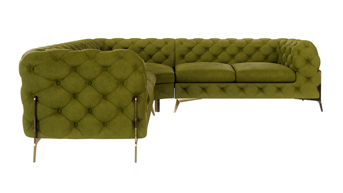 ECKSOFA Chesterfield Lexi Olive Samt - Goldfarben/Olivgrün, Holz/Textil (264/264cm) - S-Style Möbel
