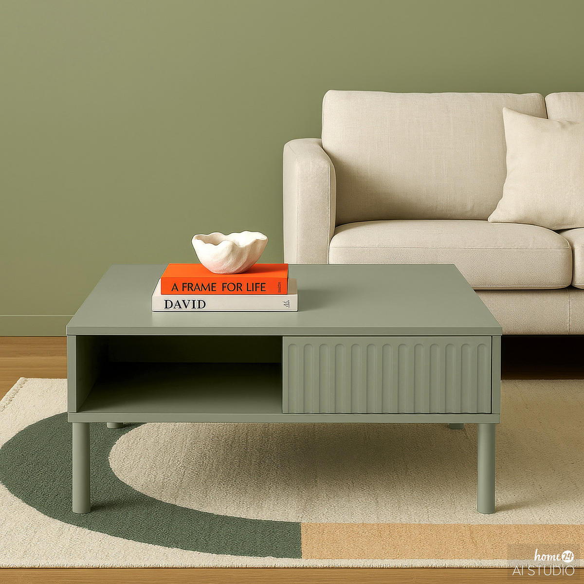 COUCHTISCH - Olivgrün, Holz/Holzwerkstoff (80/80/40cm) - home24