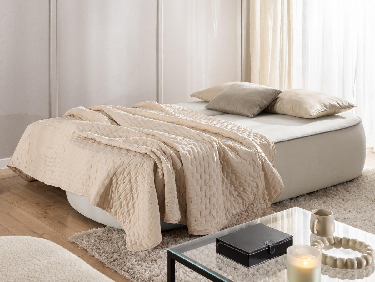 SCHLAFSOFA Vero im modernen und abgerundeten Design mit Bettkasten aus Hellgrau Plüschstoff mit graphiter Paspel - Hellgrau/Schwarz, Holz/Kunststoff (210/90/98cm) - S-Style Möbel