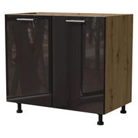 KÜCHENUNTERSCHRANK Essen D11/90 Schwarz Hochglanz / Eiche Artisan Matt 90 / 50 / 82cm - Schwarz Hochglanz/Schwarz, Holz/Holzwerkstoff (90/82/50cm) - Feldmann-Wohnen