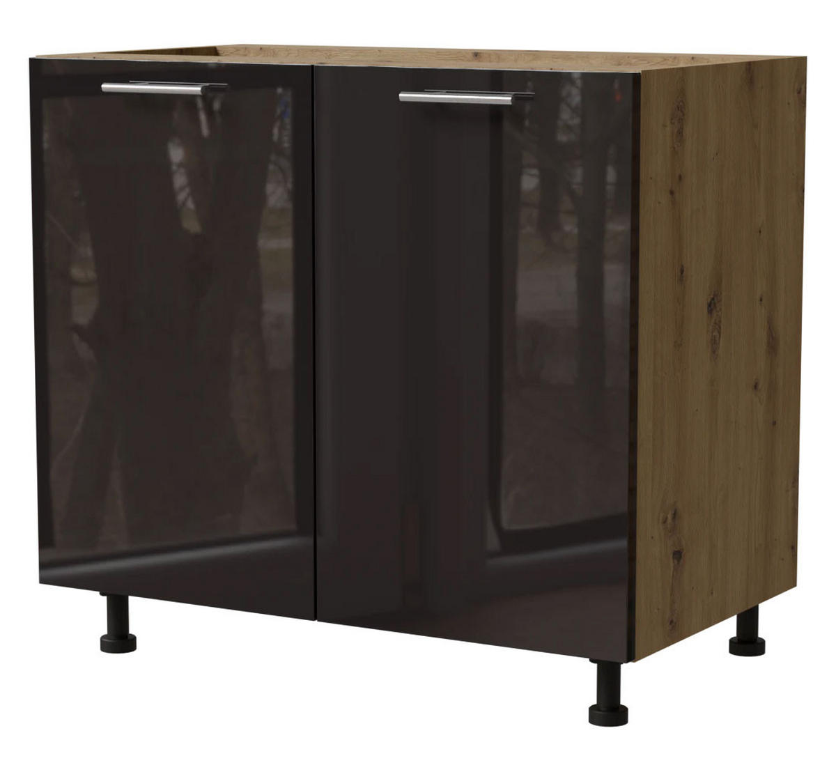 KÜCHENUNTERSCHRANK Essen D11/90 Schwarz Hochglanz / Eiche Artisan Matt 90 / 50 / 82cm - Schwarz Hochglanz/Schwarz, Holz/Holzwerkstoff (90/82/50cm) - Feldmann-Wohnen