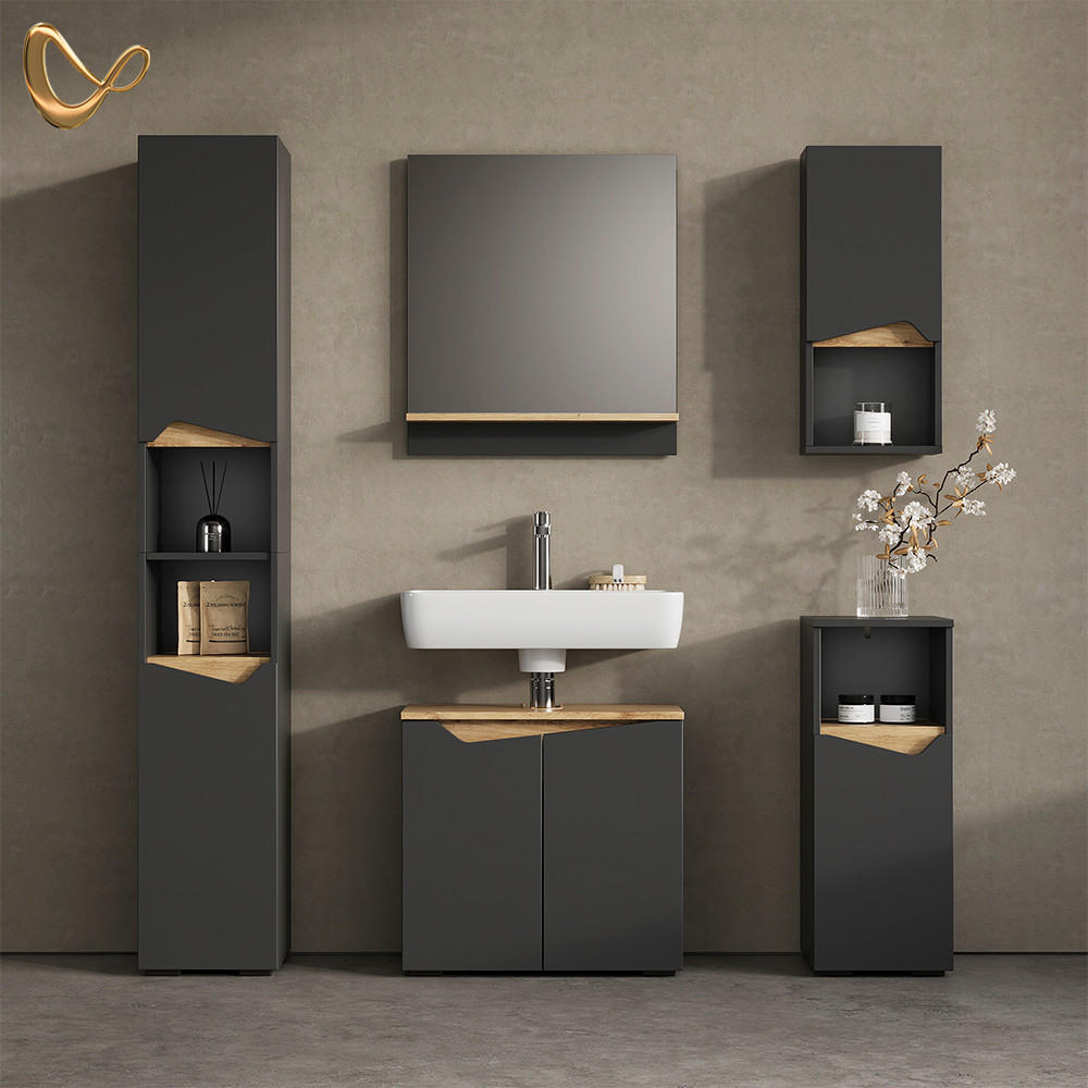 BADMÖBEL-KOMBINATION Timavo Anthrazit 5 Teile - Anthrazit/Eiche Artisan, Holzwerkstoff (60/57/35cm) - Livinity®