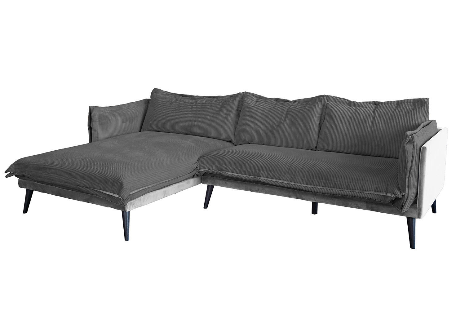 ECKSOFA QUENYA Grau Velvet - Schwarz/Grau, Textil (294/184cm) - KAWOLA