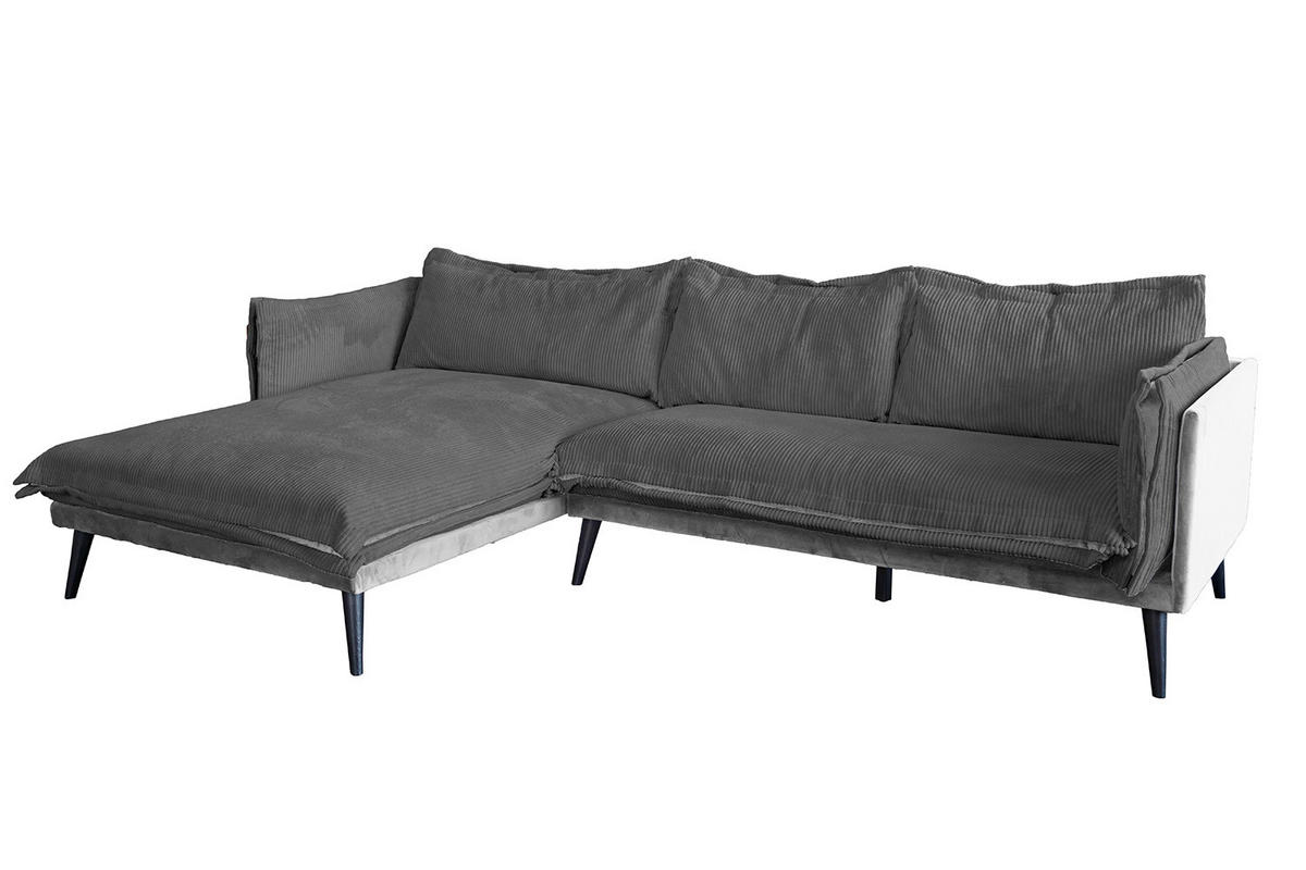 ECKSOFA QUENYA Grau Velvet - Schwarz/Grau, Textil (294/184cm) - KAWOLA