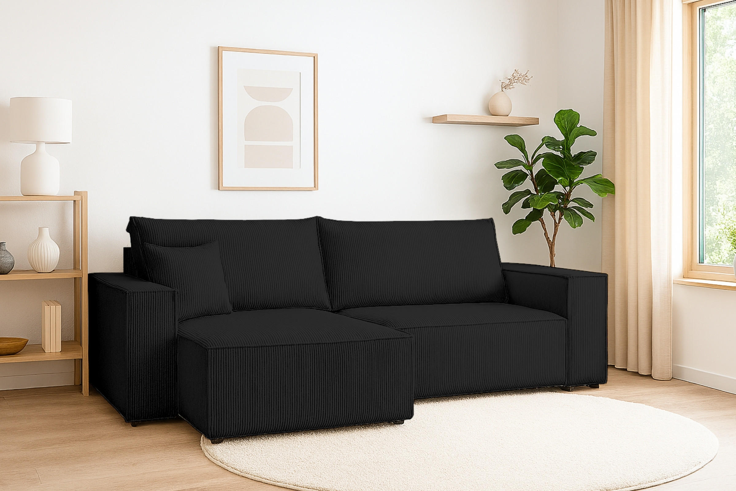 ECKSOFA MATT 255/153 cm links in Cord Schwarz - Schwarz, Holz/Holzwerkstoff (255/153cm) - Deine Möbel 24